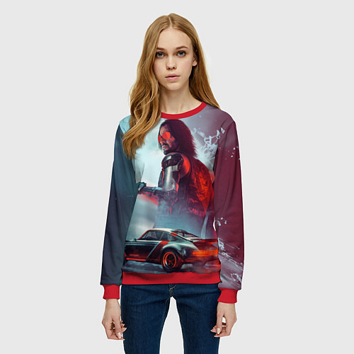 Женский свитшот Cyberpunk 2077 Джонни и Порш / 3D-Красный – фото 3