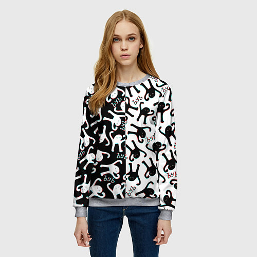 Женский свитшот МЕМ КОТ ЪУЪ СЪУКА / 3D-Меланж – фото 3