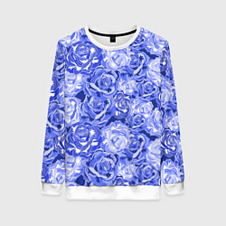 Свитшот женский Голубые и синие розы, цвет: 3D-белый