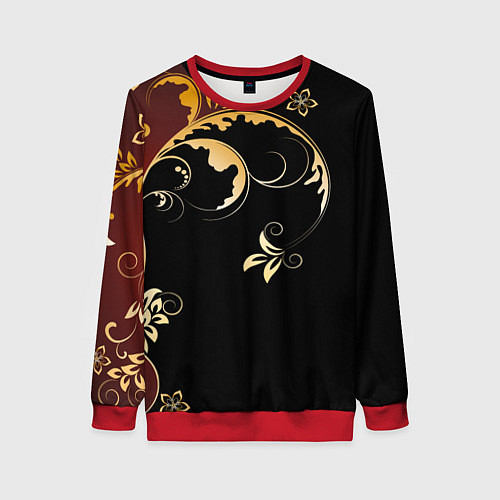 Женский свитшот Узор - Хохлома / 3D-Красный – фото 1