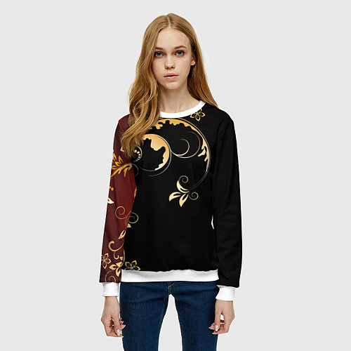 Женский свитшот Узор - Хохлома / 3D-Белый – фото 3