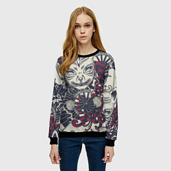 Свитшот женский Маска Кицунэ Маска лисы, цвет: 3D-черный — фото 2