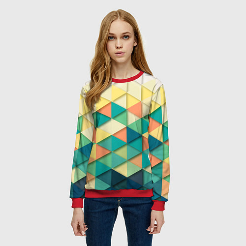 Женский свитшот Ромбики / 3D-Красный – фото 3