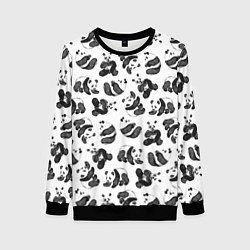Свитшот женский Акварельные панды паттерн, цвет: 3D-черный