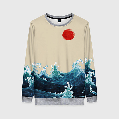 Женский свитшот Японский Стиль Волны и Солнце / 3D-Меланж – фото 1