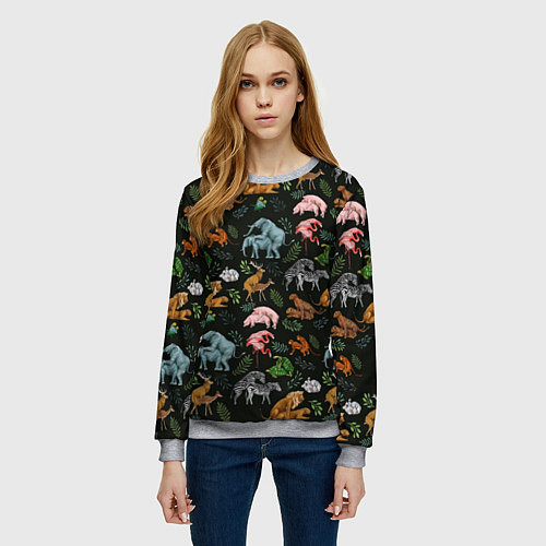 Женский свитшот Дикие Звери Паттерн / 3D-Меланж – фото 3