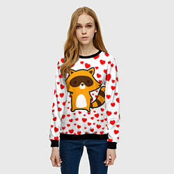 Свитшот женский Енот в сердечках, цвет: 3D-черный — фото 2