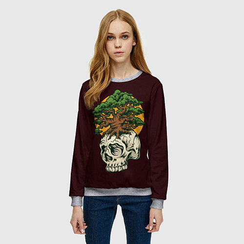Женский свитшот Дерево растущее из черепа / 3D-Меланж – фото 3