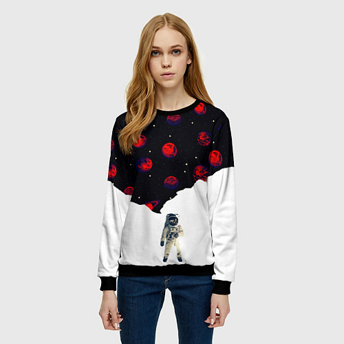 Женский свитшот Мысли космонавта про космос / 3D-Черный – фото 3