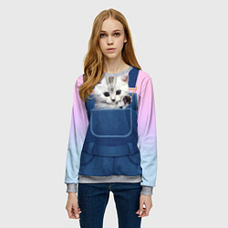 Свитшот женский Котенок в кармане, цвет: 3D-меланж — фото 2