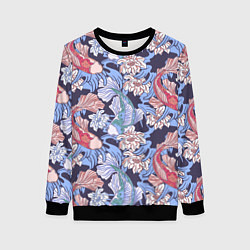 Свитшот женский Карпы КОИ и цветки Лотоса, цвет: 3D-черный