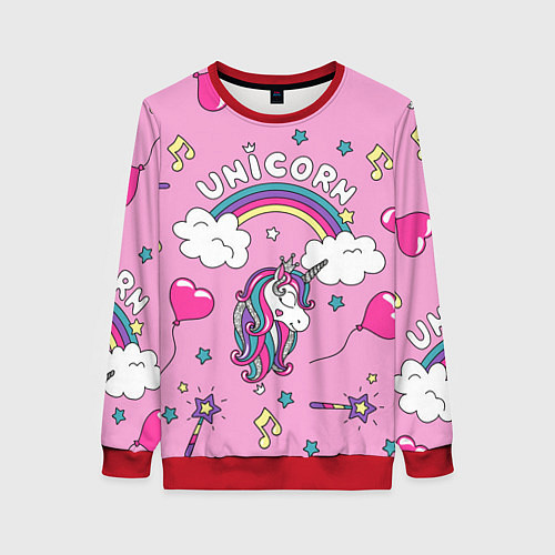 Женский свитшот Единорог Радужный / 3D-Красный – фото 1