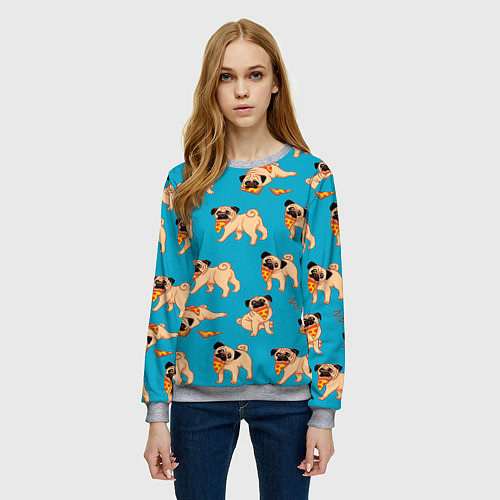 Женский свитшот Мопсы с пиццей / 3D-Меланж – фото 3