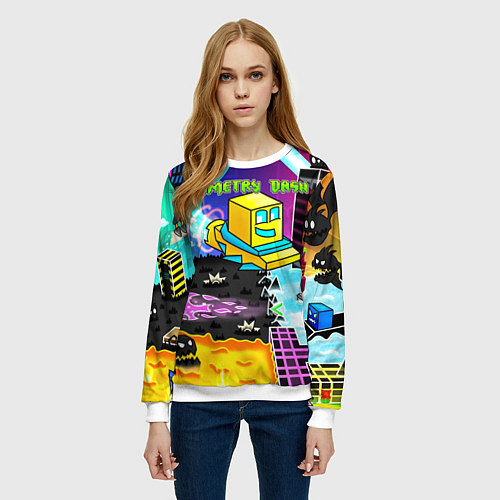Женский свитшот Geometry Dash / 3D-Белый – фото 3