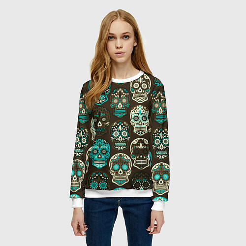 Женский свитшот Черепа с узорами / 3D-Белый – фото 3