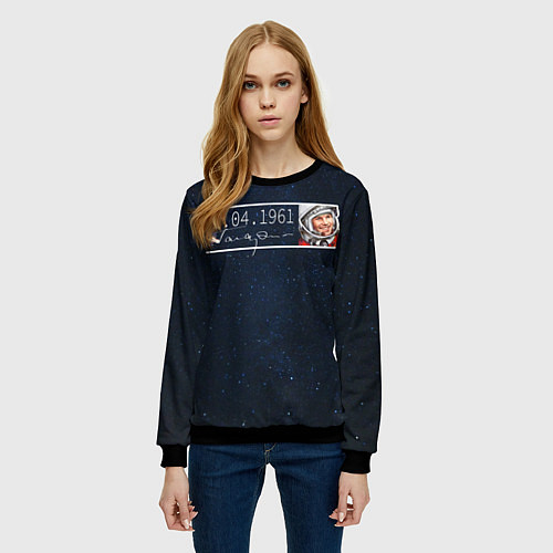 Женский свитшот Гагарин автограф / 3D-Черный – фото 3