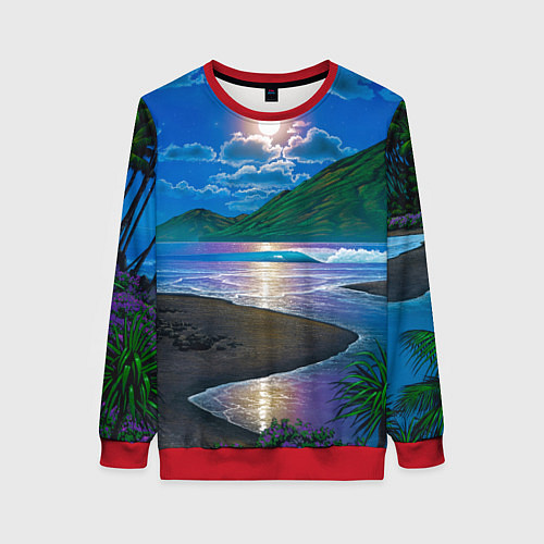 Женский свитшот Гавайский пейзаж / 3D-Красный – фото 1