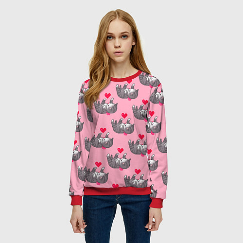 Женский свитшот Пиксельные котики / 3D-Красный – фото 3