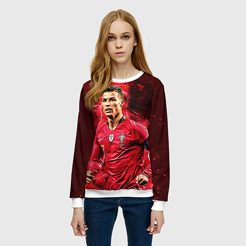 Женский свитшот Криштиану Роналду Португалия / 3D-Белый – фото 3