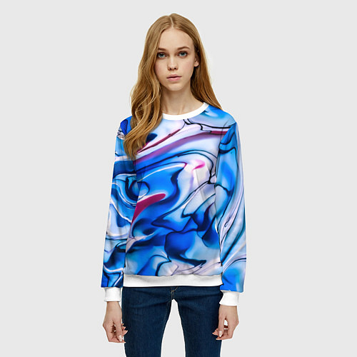 Женский свитшот ТАЙ ДАЙ ОКЕАН ЧЕРНИЛ / 3D-Белый – фото 3