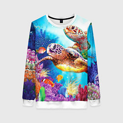 Свитшот женский Морские черепахи, цвет: 3D-белый