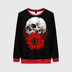 Свитшот женский Череп и Красный Цветок Skull, цвет: 3D-красный