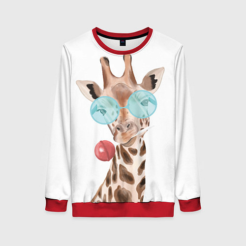 Женский свитшот Жираф в очках / 3D-Красный – фото 1