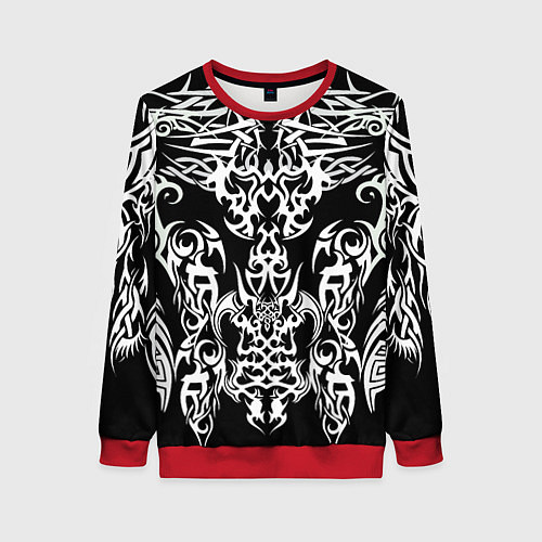 Женский свитшот ТАТУ ЧЕРНО БЕЛОЕ УЗОР / 3D-Красный – фото 1
