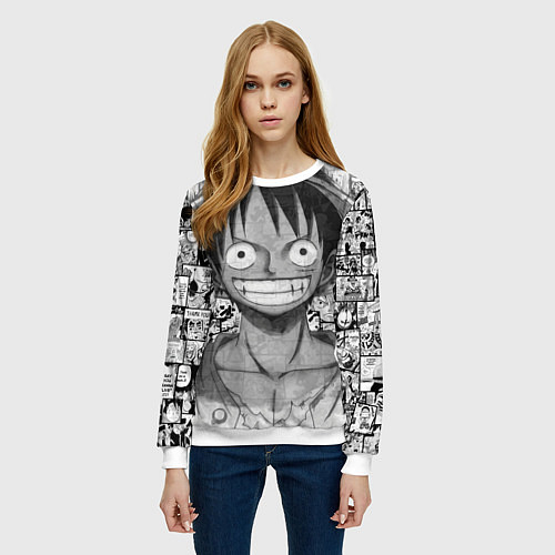 Женский свитшот Луфи улыбается one piece / 3D-Белый – фото 3