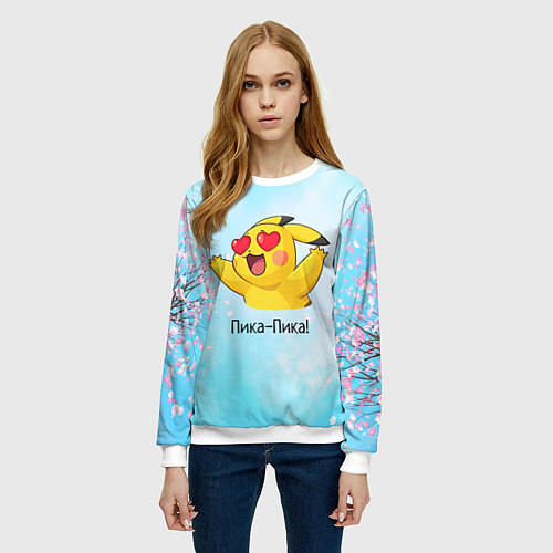 Женский свитшот Влюбленный Пикачу / 3D-Белый – фото 3