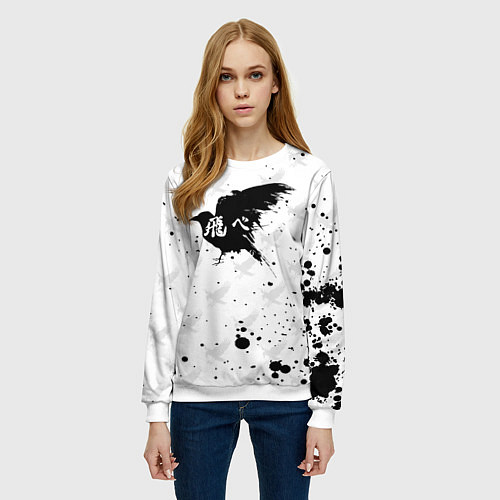Женский свитшот Лозунг Карасуно ворон Haikyu!! / 3D-Белый – фото 3