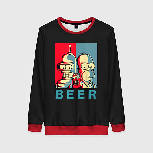 Женский свитшот Гомер х Бендер / 3D-Красный – фото 1