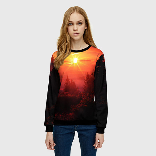 Женский свитшот УТРЕННИЙ РАССВЕТ НАД ОБЛАКАМИ / 3D-Черный – фото 3