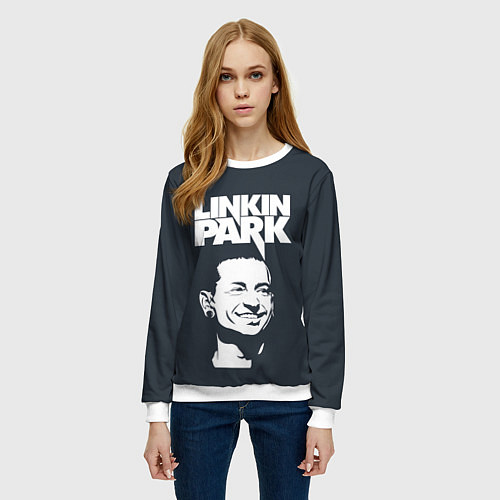 Женский свитшот ЧЕСТЕР ЛИНКИН ПАРК ЛОГО СПИНА Z / 3D-Белый – фото 3