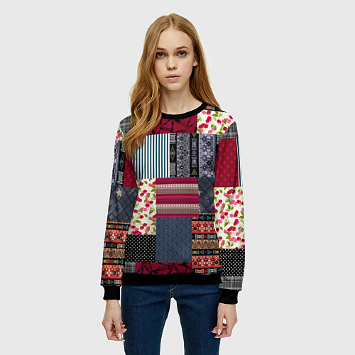 Женский свитшот Деревенский стиль Пэчворк / 3D-Черный – фото 3