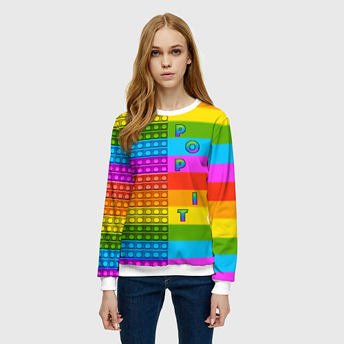 Женский свитшот POP it вертикальная надпись / 3D-Белый – фото 3