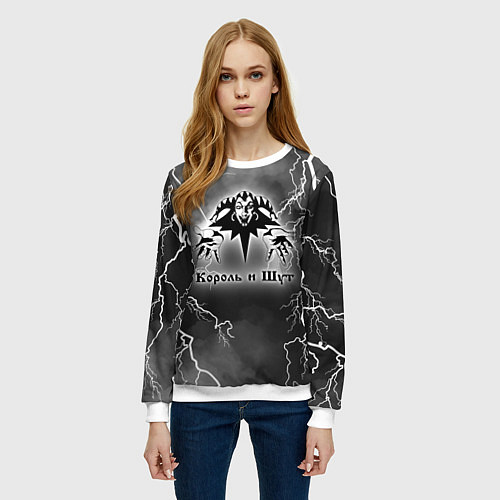 Женский свитшот КОРОЛЬ И ШУТ МОЛНИЯ / 3D-Белый – фото 3