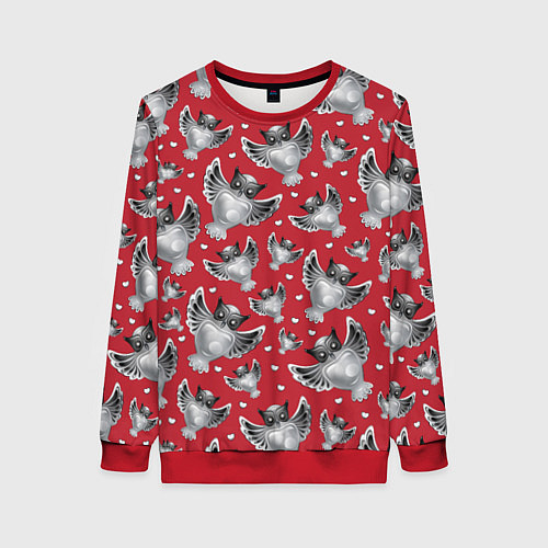 Женский свитшот Серебряные совы / 3D-Красный – фото 1