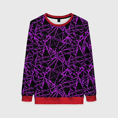 Женский свитшот Фиолетово-черный абстрактный узор / 3D-Красный – фото 1