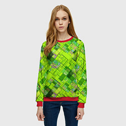 Свитшот женский Ярко-зеленый абстрактный узор, цвет: 3D-красный — фото 2