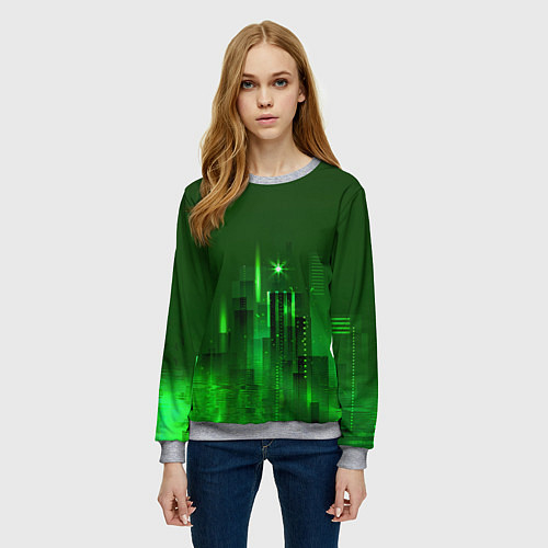 Женский свитшот Зеленый город / 3D-Меланж – фото 3