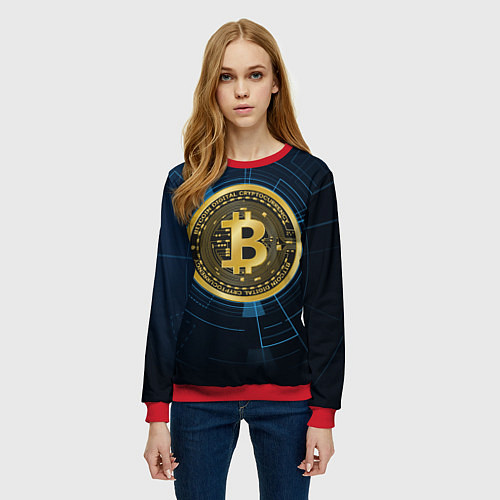 Женский свитшот BITCOIN ВАЛЮТА / 3D-Красный – фото 3