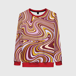 Свитшот женский Красно-золотые разводы красок паттерн, цвет: 3D-красный