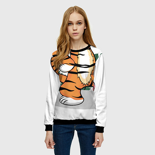 Женский свитшот Тигренок стоит / 3D-Черный – фото 3