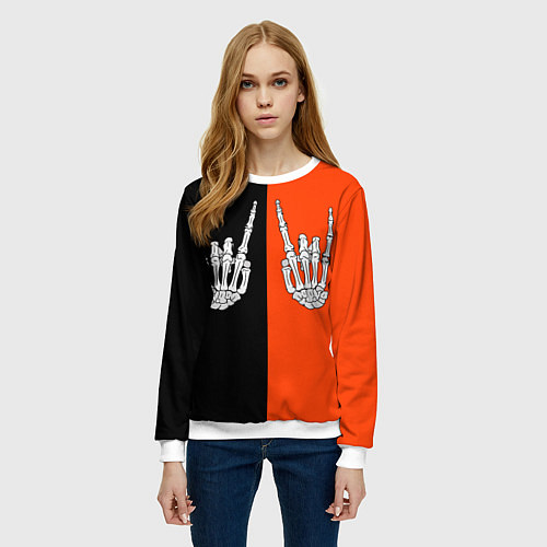Женский свитшот Ладошки скелета / 3D-Белый – фото 3