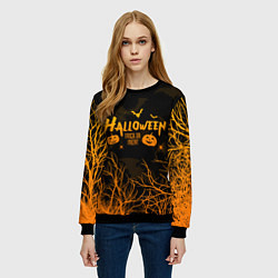 Свитшот женский HALLOWEEN FOREST BATS ЛЕТУЧИЕ МЫШИ В ЛЕСУ ХЕЛЛОУИН, цвет: 3D-черный — фото 2