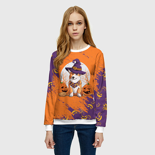 Женский свитшот Корги на хэллоуине / 3D-Белый – фото 3