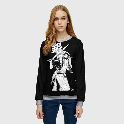 Женский свитшот Гинтоки Саката держит меч Гинтама / 3D-Меланж – фото 3