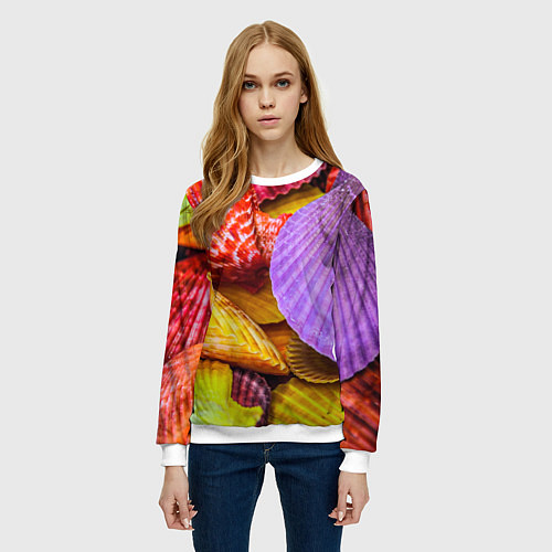 Женский свитшот Разноцветные ракушки multicolored seashells / 3D-Белый – фото 3