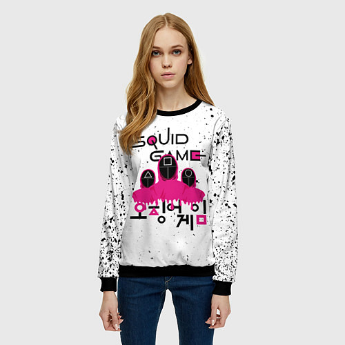 Женский свитшот SQUID GAME , ИГРА В КАЛЬМАРА, СТРАЖ / 3D-Черный – фото 3